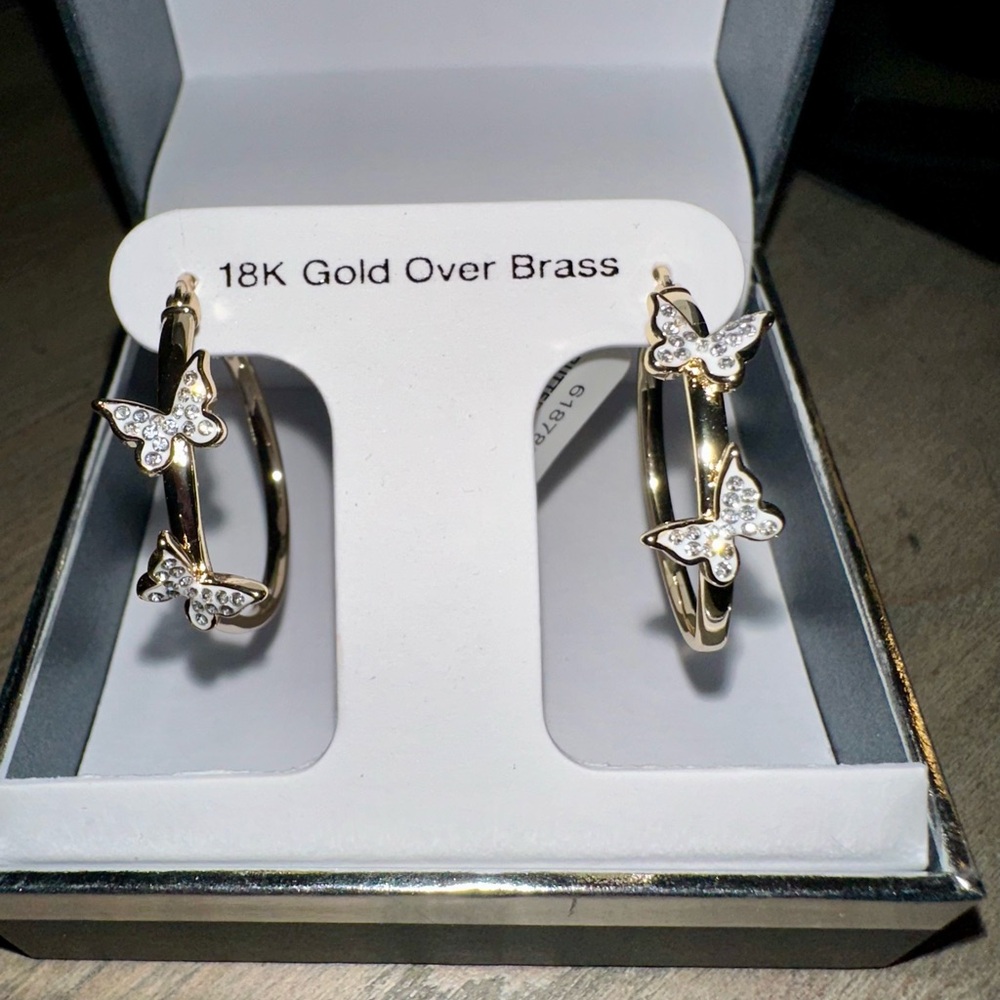 18K Gold Butterfly Hoop Earrings